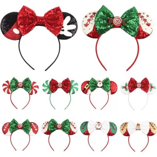 New Minnie Bow Hair Band Sweets Glitter Sequins Mouse Ears Bow Headband Women&Girls Hairband Festival Party Hair Accessory