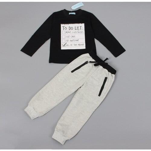 New Boys Clothing Set 1Set Kids Toddler Boys Handsome Black Blouse + Gray Casual Pants Autumn Tracksuit одежда для подростков