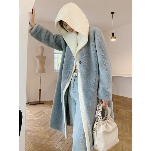 Womens Real Fur Coat Female 100% Wool Winter Clothes Women Korean Style Jacket Hooded Fashion 2020 Mulheres Casacos Pph2608