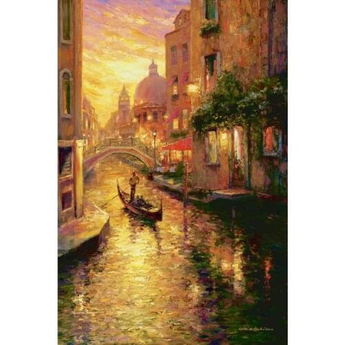 Modern Art Landscapes oil painting Gondola in Sunset, Venice Hand painted bedroom decor