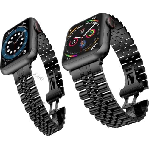 For iwatch band women men correas for apple watch se 6 5 4 3 44mm 40mm 42mm 38mm bands luxury Stainless Steel link Bracelet belt