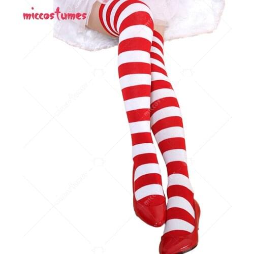 Christmas Woman Overknee Stockings Thigh High Red White Stripe Stockings Three Pairs A Set