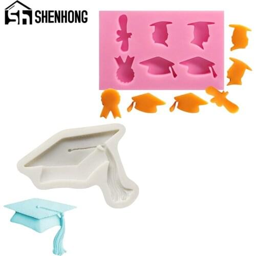 SHENHONG 2 Types Silicone Fondant Molds Cake Decorating Tools Bachelor Cap Shaped Clay Pan Kitchen Sugarcraft Baking Supplies
