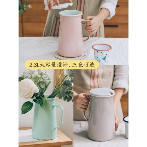 Nordic enamel water bottle heat resistant household cold water kettle teapot porcelain enameled large capacity tea pot