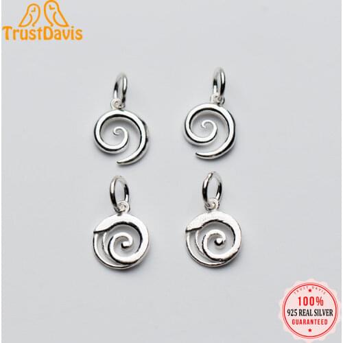 TrustDavis Real 925 Sterling Silver Fashion Contracted Spiral Charm Pendant Handmade DIY Accessories Jewelry Wholesale DZ444