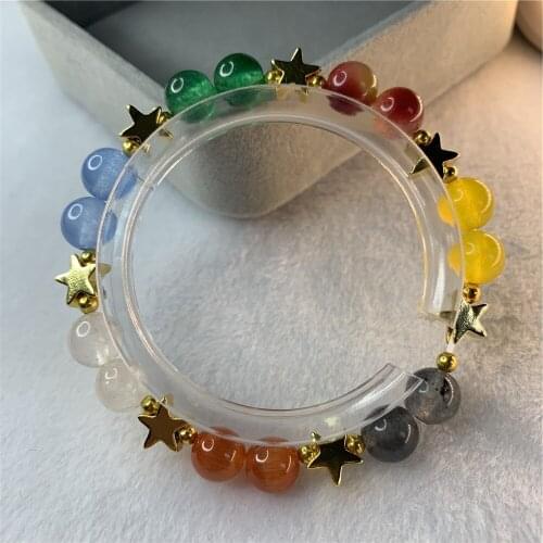 Bohemia Multi Jades Beaded Charm Bracelet 8mm Natural Stone Energy Round Beads Alloy Star Women Yoga Jewelry 7.5inch Y889
