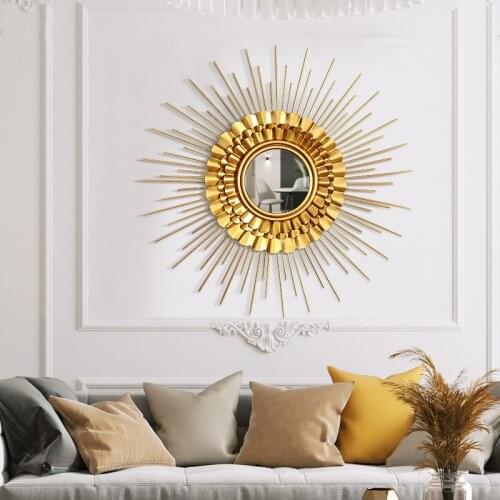 High Quality Gold Wall Hangings Metal Brass Wall Pendant for Living Room Sun Mirror Decor