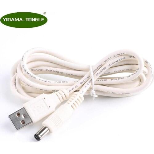 Top quality 24AWG Wire Gauge Standard USB to DC 5.5/2.1mm 5.5x2.1mm 5.5 mm/2.1 mm 5 Volt barrel power jack cable 1.0m