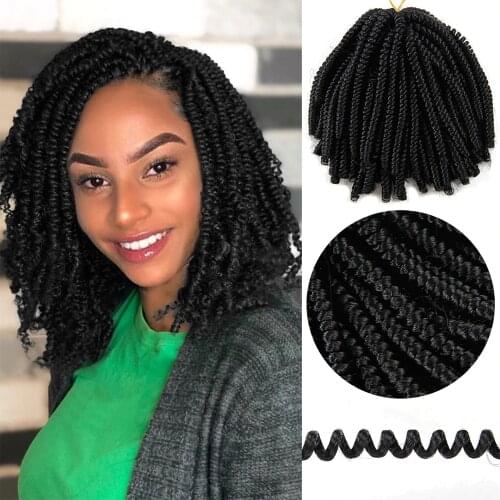 YxCheris 60 Roots 8inch Fluffy Spring Twist Crochet Hair Extensions Synthetic Crochet Braids Black Brown Ombre Braiding Hair