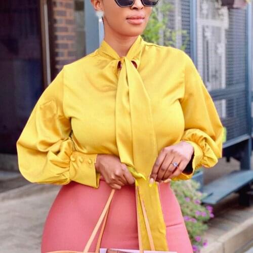 2021 Autumn Spring New Office Ladies Shirts Solid Color Bow Full Sleeve Fashion Formal Elegant Business Work Wear Tops Shirts OL