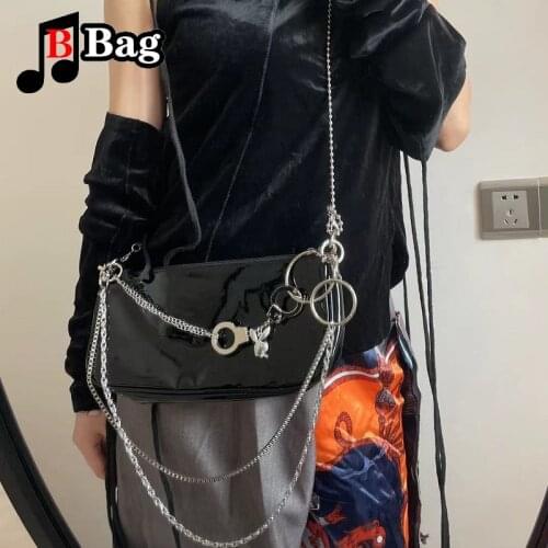 Womens shoulder bag Y2K Spice Girl Punk Gothic Metal chain underarm Bag Pu Bright skin messenger bag female handbag Satchel