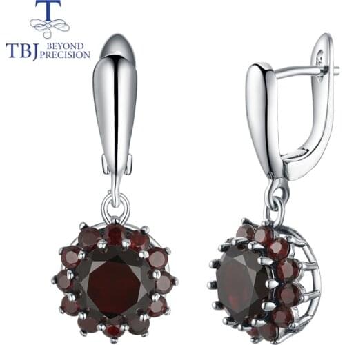 TBJ,natural gemstone black garnet earrings 925 sterling silver fine jewelry simple floret design for woman Wedding anniversary