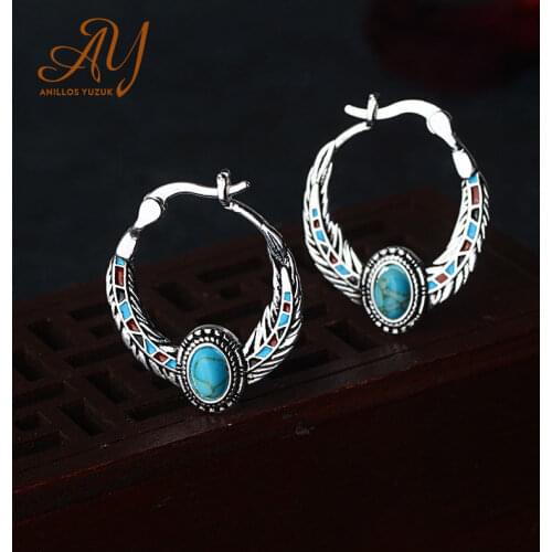 Anillos Yuzuk Women Earrings Simple Feather Shape Engraving Natural Stone Turquoised Earrings Features Texture Stone Earrings
