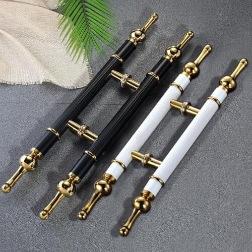 1Pair Classical glass door handle Texture stainless steel long handles Gold/black wood door handle store/hotel gate hardware