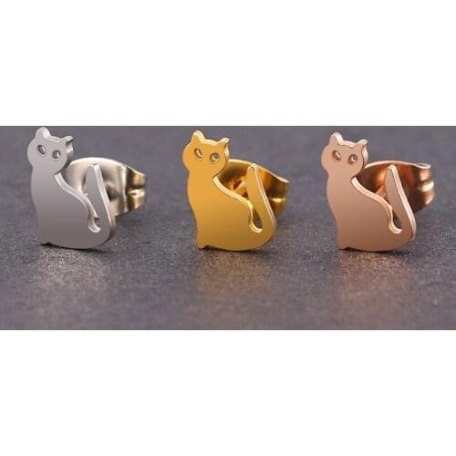 10Pcs Latest Korean Version of Simple Cat Cat Cat Design Titanium Steel Earrings Lovely Small Animal Earrings