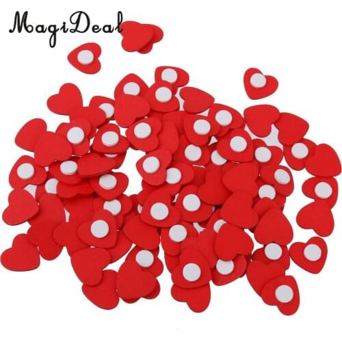 MagiDeal 100Pcs Wooden Red Heart with Tape for Scrapbook Craft Wedding Decoration Valentine Day Birthday Party DIY Crafts Decor
