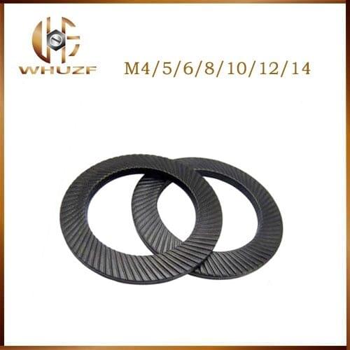 100pcs/lot M4/5/6/8/10/12/14 lock black washer two-fold locking washers carbon steel Nordlock washer