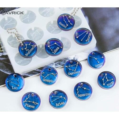 12 Constellations Discs Pendant Epoxy Resin Silicone Mold Jewelry Making Tools