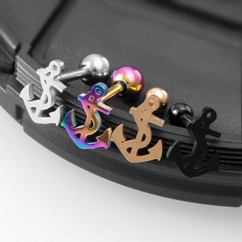 2pcs Anchor Stud Earrings Ear Piercing Cartilage Tragus Stainless Steel Helix Daith Oreja for Woman Korean Body Jewelry Gift 16G