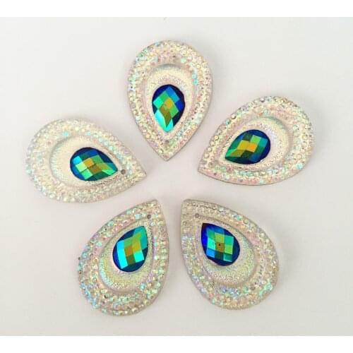 20PCS 18mm*25mm AB Resin Double color Teardrop Flatback Wedding decoration 2 Hole U PICK Clothing accessories F029