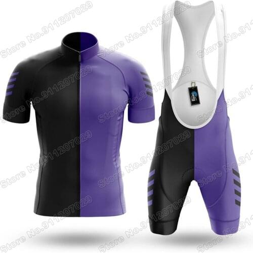 2021 Violet Black Mens Cycling Cycling Jersey Set Summer Cycling Clothing Road Bike Shirts Suit Bicycle Bib Shorts MTB Ropa