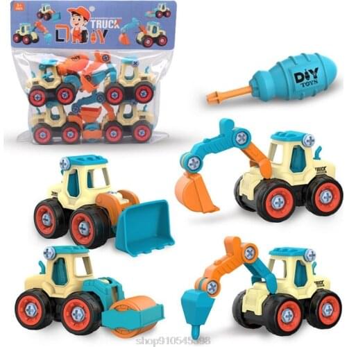 4pcs Construction Toy Engineering Car Fire truck Screw Build and Take Apart Great for Kids Boys N04 20 Dropshipping