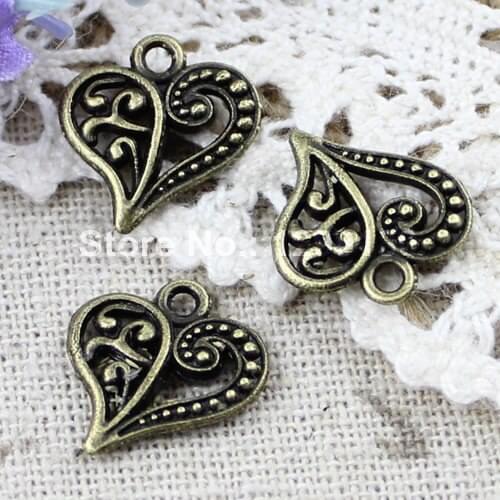 50pcs/lot Metal Zinc Alloy Bronze Tone Heart Charm Pendant For Necklace DIY Jewelry Making Accessories 14x15mm (K01860)