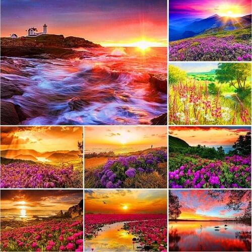 5D DIY Diamond Painting Sunset Coastal Landscape Full Square Diamond Embroidery Picture Rhinestone Mosaic House Decoration Gift
