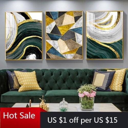 Abstract Gold Green Geometric Wall Art Picture Posters And Prints Canvas Painting Nordic Posters Aesthetic Room Decorative