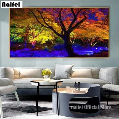 Diy 5D Diamond Painting Wall Art Colorful Forest Trees Embroidery Cross Stitch Rhinestones Modern For Living Room Home Decor