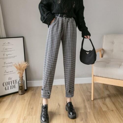 Women New Springtime Wide Leg Pants Casual Loose High Elastic Waist Harem Pants Loose Striped Trousers + Belt