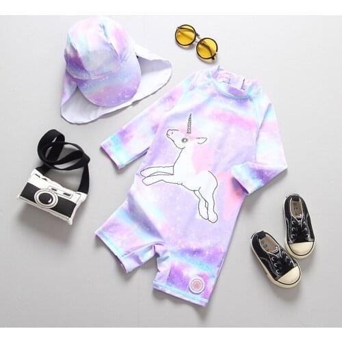 New 2020 Girls Swimsuit Unicorn Chidlrens Swimwear One Piece 2-8years Unicorn Style Girls Swimwear Bathing Suit With Hat CZ1022