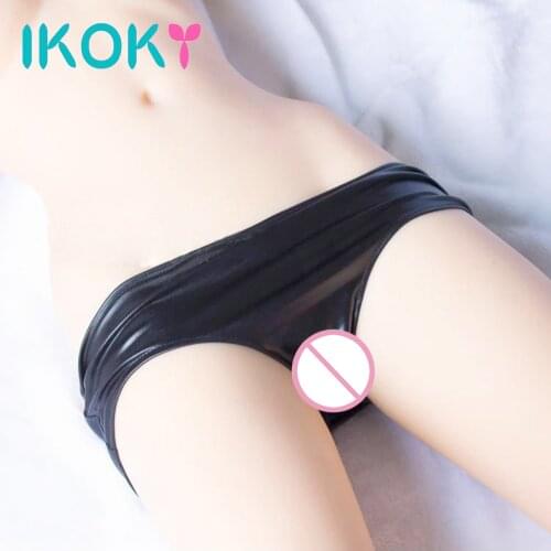 IKOKY Erotic Sexy Panties Faux Leather T Thong Pants Stimulate Flirting Open Crotch Exotic Apparel Sex Toys for Women Leather