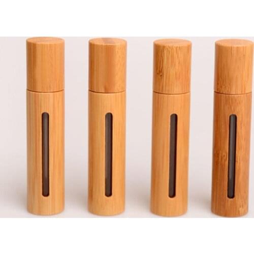 10ML Empty Roller Bottles Essential Oils Perfume Refillable Bottle Bamboo Wood Portable Cosmetic Lip Gloss Containers for Travel