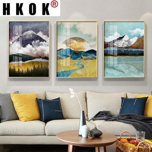 HKOK Nordic Abstract Sunrise Sunset Canvas Painting Landscape Posters Print Minimalist Wall Art Pictures Living Room Home Decor