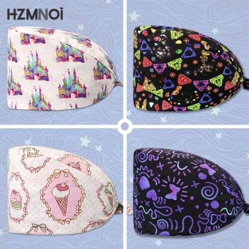 Cute Lady Nurse Cap Surgical Cap Dentist Cap Surgeon Cap Beautician Pet Shop Laboratory Men and Women Adjustable Scrub Cap