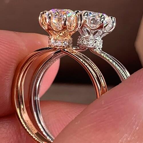 10K Au417 White Gold Women Wedding Party Engagement Ring 1 2 3 4 5 Ct Round Moissanite Diamond Ring Bouquet Flower Crown Trendy