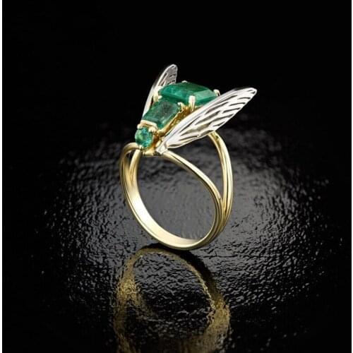 Cute Insect Rings for Women Creative Design Two Colors Green Rhinestone Ring Fashion Punk Girls Friendship Jewelry Gifts