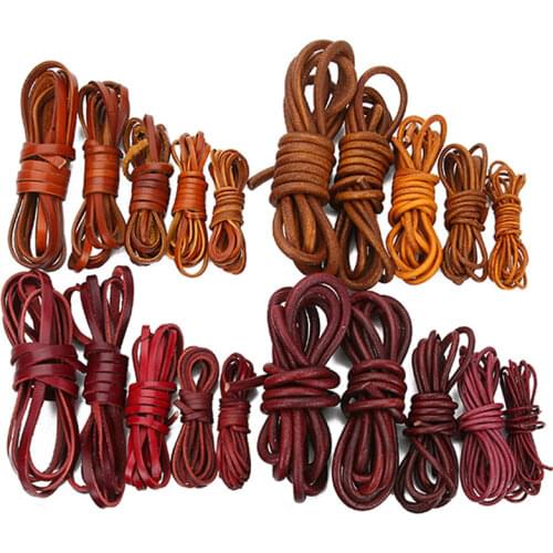 2meters Round Flat Genuine Leather Cord 2 3 4 5 6mm Black Brown Leather Rope Thread For Diy Bracelet Necklace Jewelry Making