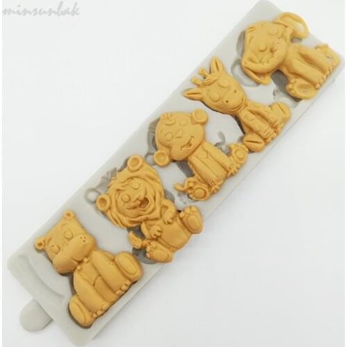 Minsunbak Lion Monkey Giraffe Elephant Silicone Mold Animal Shape Cake Decorating Tool Chocolate Gumpaste Mold Sugarcraft