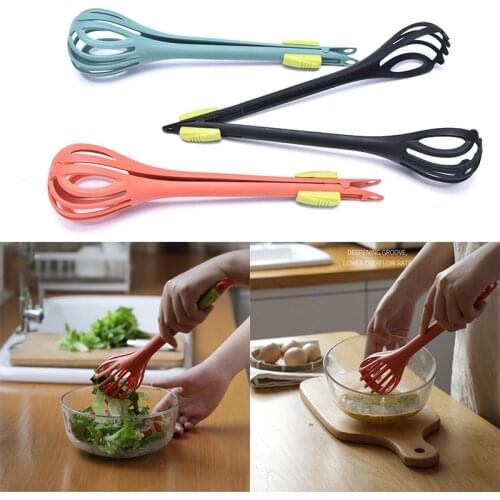 Multi-function 3 In 1 Egg Beater Drinks Whisk Mixer Stirrer Nylon Noodle Tongs Food Clips Kichen Tools