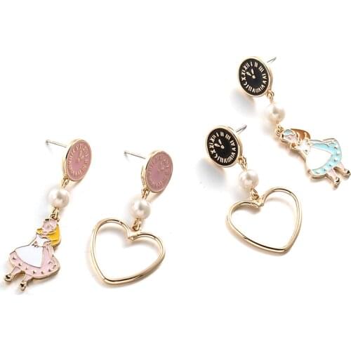 Cartoon Enamel Style Girl and Heart Gold Color Brand Earring For Women Girls Stud Earrings Jewelry Gift Dropshipping