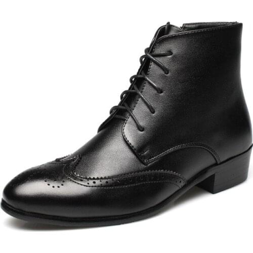 Men Ankle Martin Boots Outdoor Leather Non-Slip Zip Walk Male Casual Work Shoes Platform Fashion British Style Pointed Toe