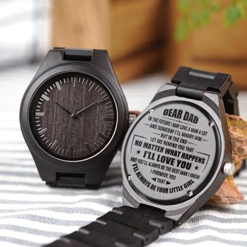 BOBOBIRD Engraved Wood Men Watches for DAD Handsome Gift for Man Ebony Watch with Custom logo Wooden Band Wristwatch reloj mujer