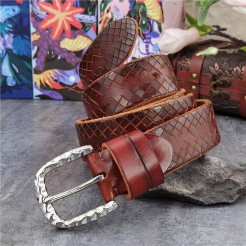Stainless Steel Belt Buckle Men Belt Leather Luxury Designer Belt Fashion Carving Leather Belts For Men Ceinture Male SBT0020