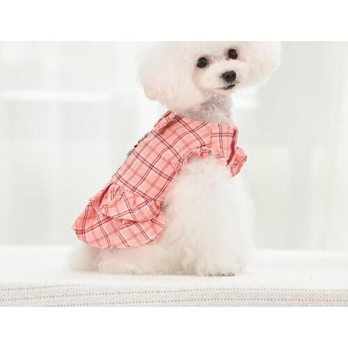 New Dog Cat Dress Shirt Plaid&Bow with Matching Dog Leash Pet Puppy Skirt Spring/Summer clothes apparel 5 sizes