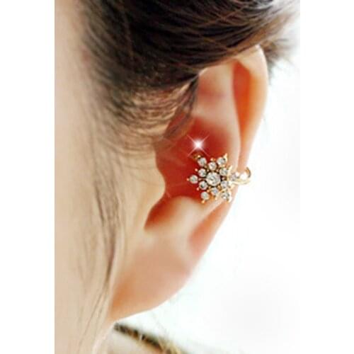 Single Earring Snowflake Double Layer Clip on Earrings for Women Wedding Bridal Earring No Piercing Ear Cuff CZ Crystal Bronics