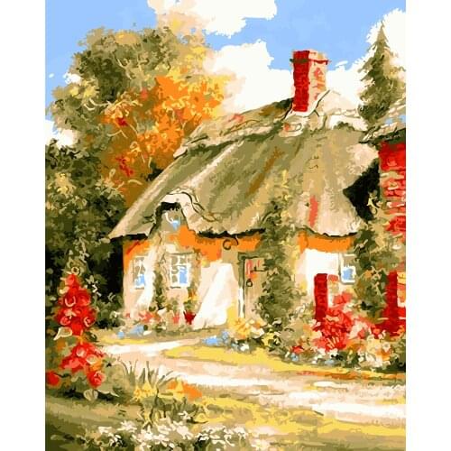Landscape House Oil paintings by numbers with frame decorative pictures flowers unique craft wall pictures for living room