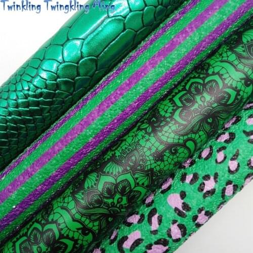 Stripes Leopard Printed Glitter leather, Lace Printed Synthetic Leather Faux Fabric Sheet For Bow 21x29CM Twinkling Ming KM342