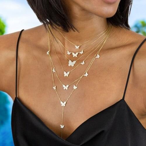 Drop Shipping Fashion Animal Design Jewelry For Women Micro Pave Clear Cubic Zirconia 5 pcs Butterfly CZ Charm Choker Necklace